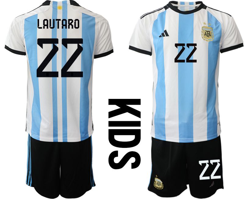 Youth 2022 World Cup National Team Argentina home white #22 Soccer Jerseys->youth soccer jersey->Youth Jersey